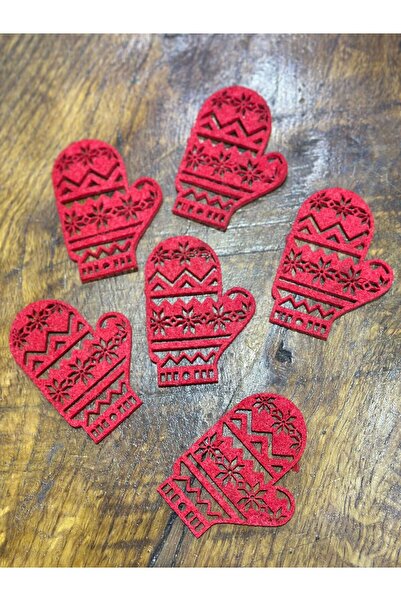 Gönülden Tasarım 6 Pieces Red Gloves Felt Embroidery 7X5 cm