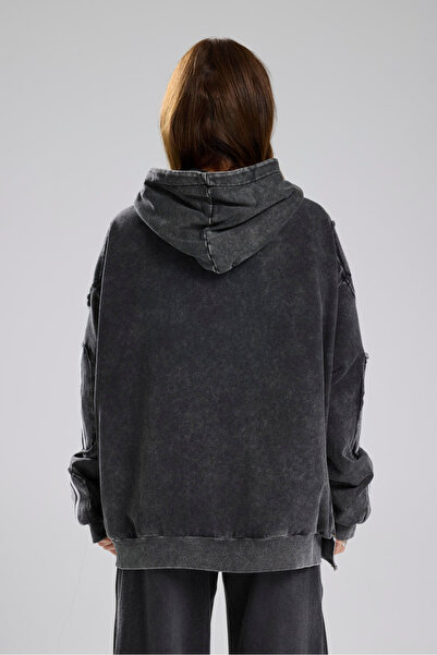 tw3 Γυναικείο τζιν που πλένεται με συνδυασμός υφασμάτων μανίκια ριγέ oversized Σχεδιαστικό μπουφάν με κουκούλα