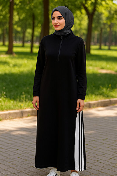 Lale Butik Stripe Detail Long Dress 31472 Black