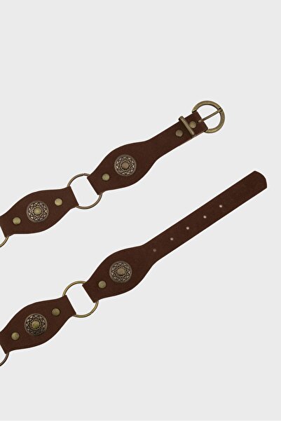 Shule Bags Ζώνη καουμπόη από σουέτ με καρφώματα καφέ