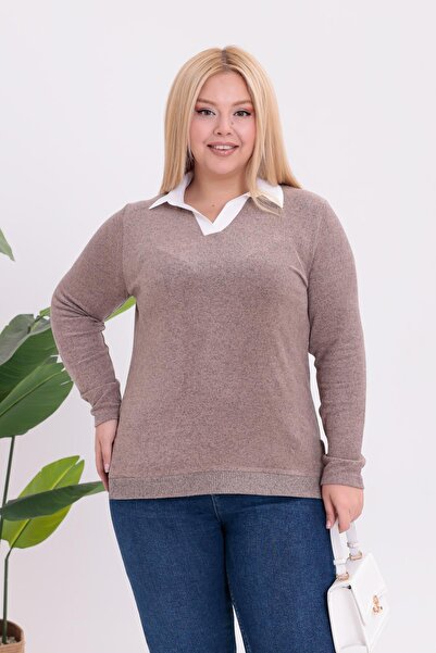Siyezen Plus Size Polo Neck Soft Sweater