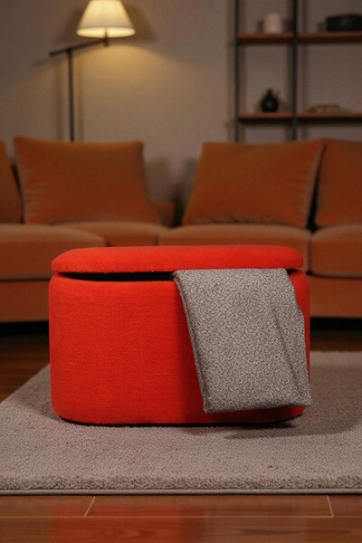 woody maison Oval Sandıklı – Yumuşacık Doku Teddy Kumaş Makyaj Masa Pufu Bench