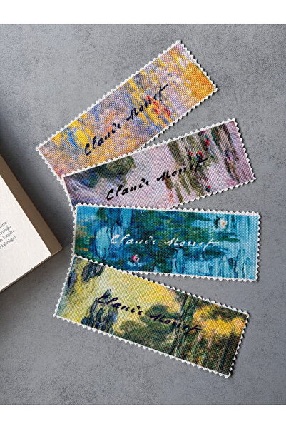 pamukcanta علامة كتاب من قماش الكانفاس للفنان كلود مونيه (4 قطع) قابلة للغسل