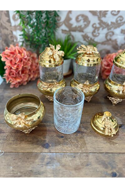 Bahar Home Interlife Cracked Model 4-Piece Gold Spice Set