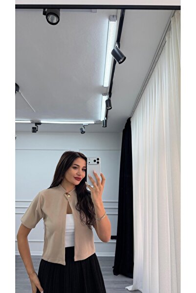 Daves Beige Knitted Blouse with Button Detail on the Front