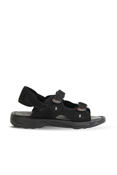 Bueno Shoes Black Nubuck Leather Men's Flat Sandals 25Ms1405