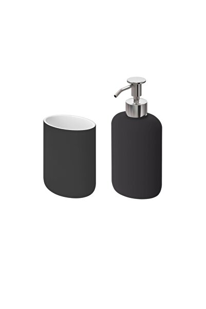 TEZPAZAR 2'li Banyo Seti, Diş Fırçalık & Sıvı Sabunluk Siyah Renk Set I.k:e.a