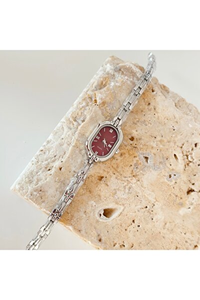 Vesce Atelier Claro Silver Watch Burgundy