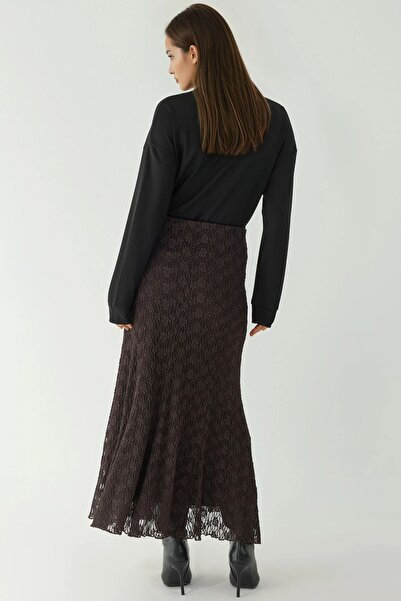 Hiccup talie înaltă Fusta lungă din dantelă