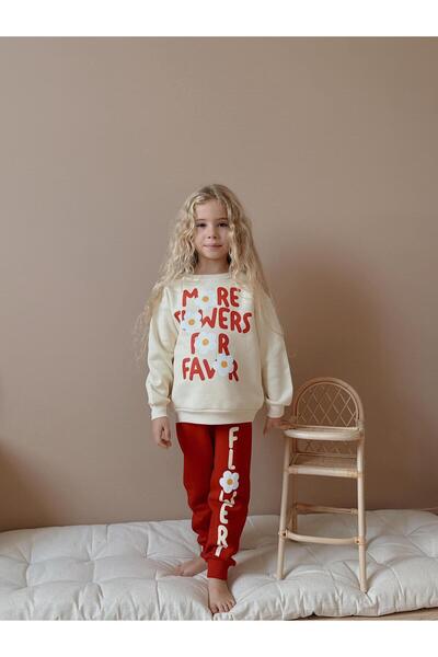 MİLAYS LİFE HOME COLLECTİON Girl's 3-Thread 100% Cotton Thick Combed Cotton Colorful Winter Tracksuit Set