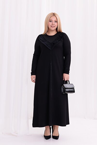 Siyezen Plus Size Ruffled Collar Flared Dress