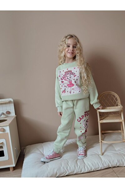 MİLAYS LİFE HOME COLLECTİON Girl's 3-Thread 100% Cotton Thick Combed Cotton Colorful Winter Tracksuit Set