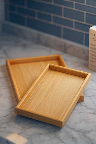 Homerest 2 Boy Bambu Sunum Tepsisi 35x25cm ve 30x20cm 2'li Servis Sunum Tepsisi