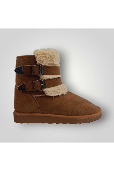 iskarpino Women's Tan Suede Buckle Sheepskin Lined Boots