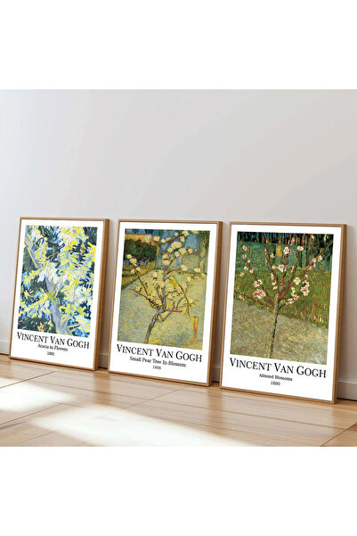 Dekorsiahome 3 Parça Ahşap Çerçeveli Oturma Odası Salon Mutfak Van Gogh Tablo...