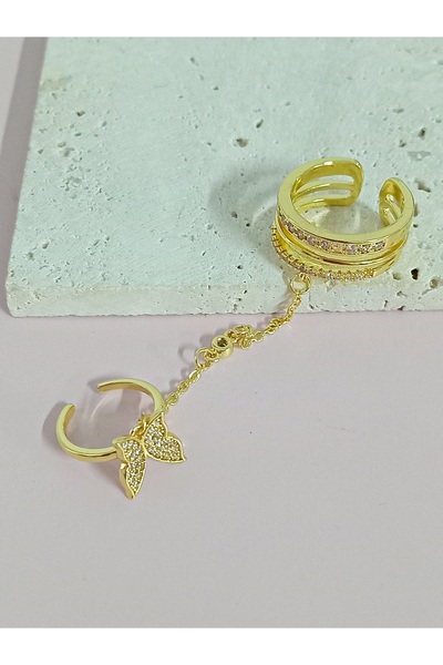 mos&more Stylish Ring with Chain Adjustable Butterfly Joint