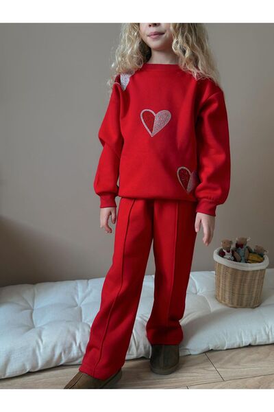 MİLAYS LİFE HOME COLLECTİON Girl's 3-Thread 100% Cotton Thick Combed Cotton Colorful Winter Tracksuit Set