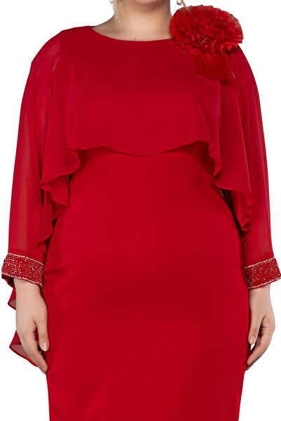 Arden Plus Size Short Evening Dress, Chiffon Cape Sleeve, Black, White Midi Mother Evening Dress, Invitations, Wedding, 44-50