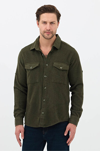 Cosplay Erkek Rahat Kesim Spor Yaka Oduncu Flanel Çift Cep Kapaklı Kışlık Gömlek