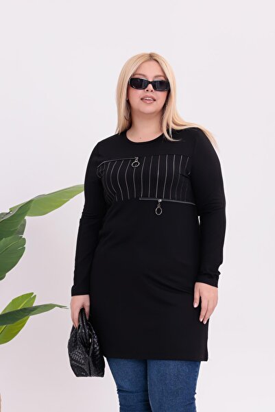Siyezen Plus Size Zipper Detailed Tunic Blouse
