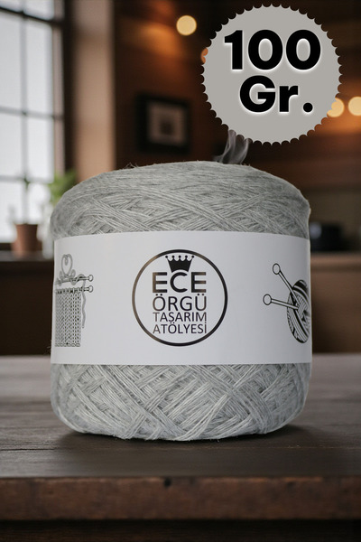 Ece Örgü Tasarım Atölyesi Açık gri, dut ipeği-merino karışımı örgü ipi (100 gr.)