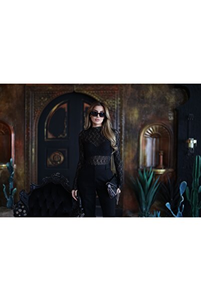 Butik İdl Fashion Siyah Dantel Transparan Bluz – Şık ve Zarif Kadın Bluz