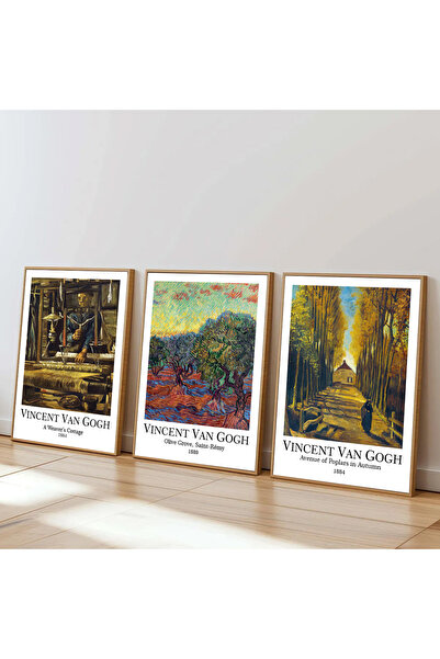 Dekorsiahome 3 Parça Ahşap Çerçeveli Oturma Odası Salon Mutfak Van Gogh Tablo...