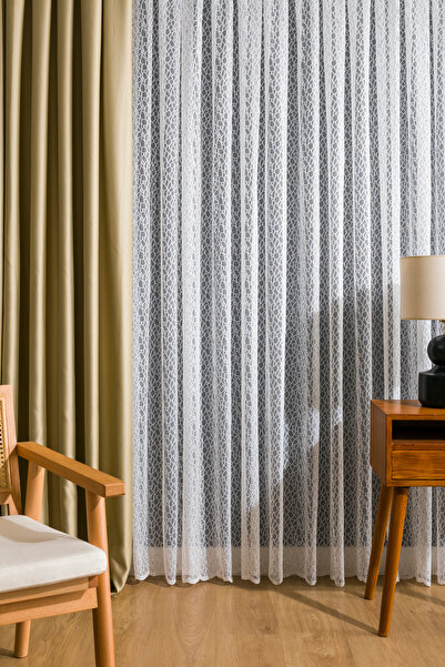 LUNETT HOME Rare Pleated 1X2 Tulle Curtain with a Pattern for Living Room, Balcony, Kitchen Tulle