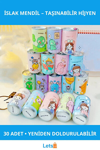 Letsii Taşınabilir Konserve Islak Mendil Anahtarlık 30 Adet