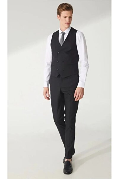 SÜVARİ DÜZ SİYAH KRUVAZE TEK TAKIM ELBİSE YELEĞİ