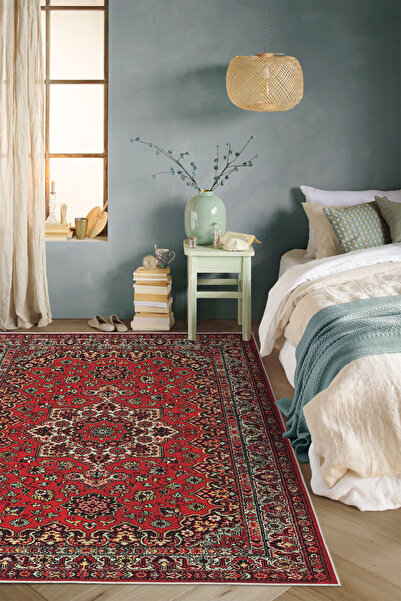 elturcohomecollection Kırmızı Klasik İran Desenli Dijital Baskı Kaymaz Taban ...