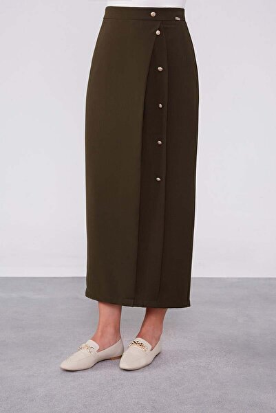 Levidor Khaki Button Detailed Skirt