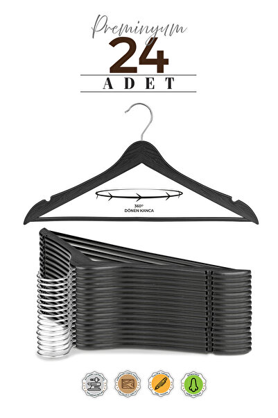 ETC HOME 24 قطعة من البلاستيك ذو المظهر الخشبي علاقة ملابس سوداء عالية الجودة