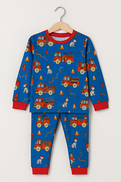 Moni Boy's Stretch Fabric Combed Cotton Quality Fire Brigade B Printed Pajama Set