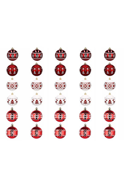 VERK Set of 30 Christmas baubles, HANGZHOU, plastic, red and white, 5cm
