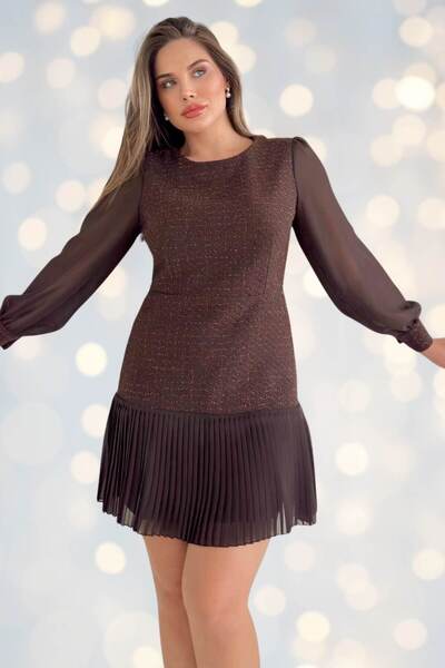 ZISHAN Вечерна рокля с шифонни ръкави и плисирани детайли, размер плюс | Елегантна рокля за покани и дипломиране 021