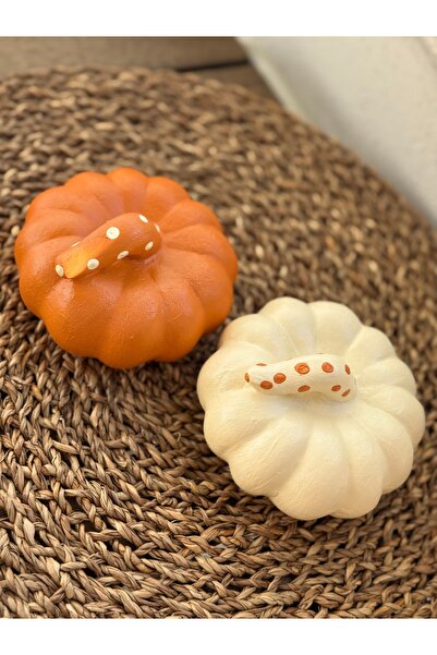 Candlebeedesign 2'li Dekoratif Bal Kabağı Krem Turuncu Biblo Set