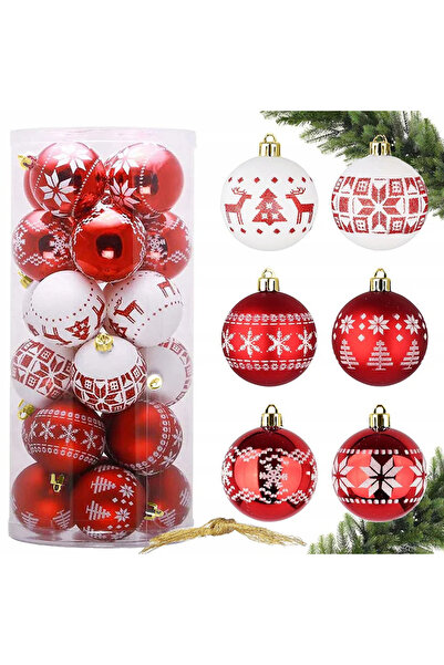 VERK Set of 30 Christmas baubles, HANGZHOU, plastic, red and white, 5cm