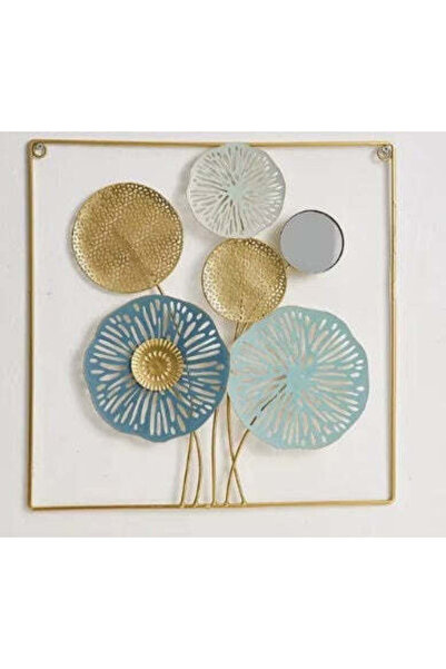 OEM Decorațiune de perete metalică cu 5 frunze de palmier și o oglindă, auriu și albastru