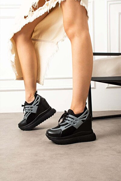 Modanizm Veyra Black Hidden Heel Sneakers