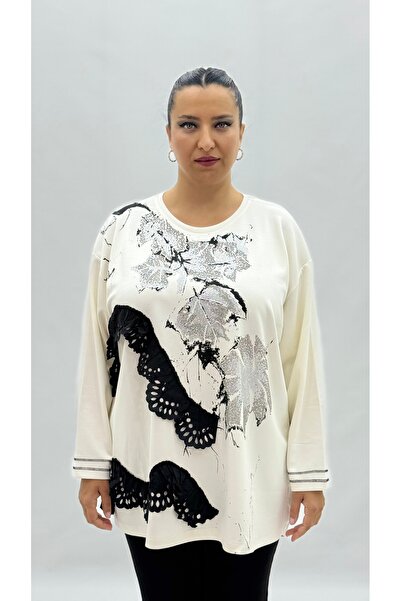 Monica Plus Size Viscose Stone Long Sleeve Oversized Women Blouse