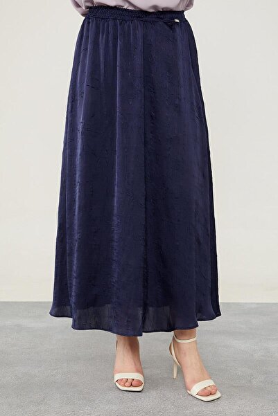 Levidor Satin Navy Blue Skirt - Elastic Waist