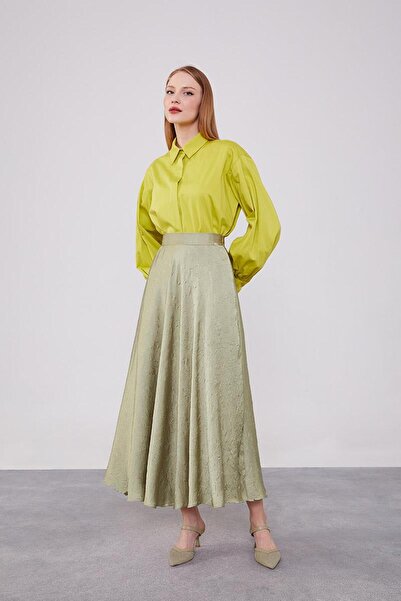 Levidor Çağla Yeşili Kraş Satin Skirt