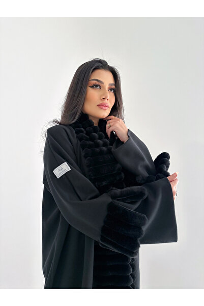 NNNN Wool abaya with fur trim