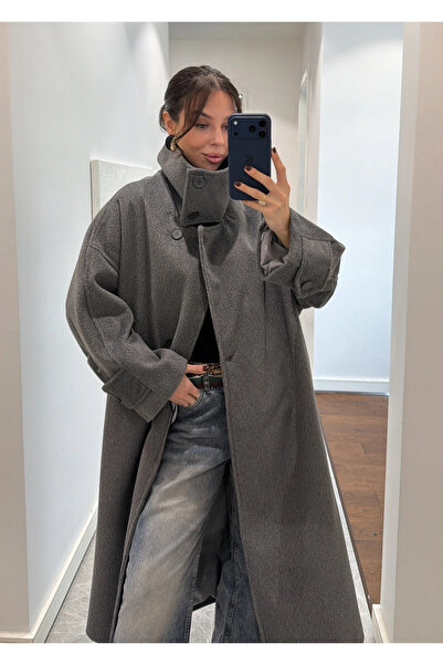 My Blog Grauer Vittoria-Mantel mit geknöpftem Kragen – 2511