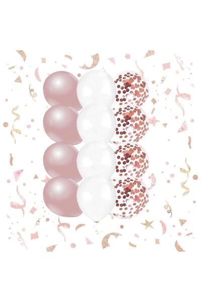ebru parti evi 10-12 Inç Beyaz Rose Gold Ve Konfetili Karışık Balon 10 Adet