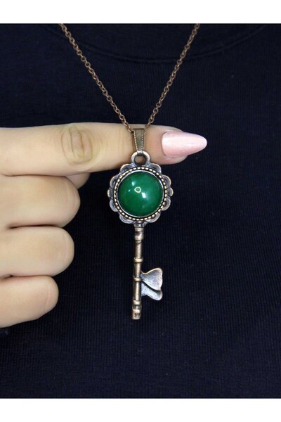 esha Doğal Taş Yeşil Akik Doğal Taşlı Antik Anahtar Model Kadın Kolye euk35ya