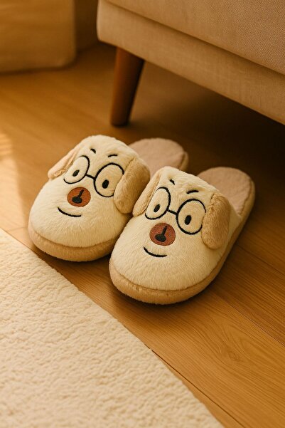 ALB TERLİK AYAKKABI SAN. TİC. LTD. ŞTİ. Dog-Faced Women's House Slippers – Plush Fabric, Comfortable, Stylish, Soft and Fun Model