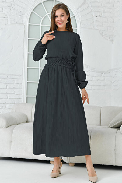 QLAY Women's Biscuit Neck Long Sleeve Seersucker Dress