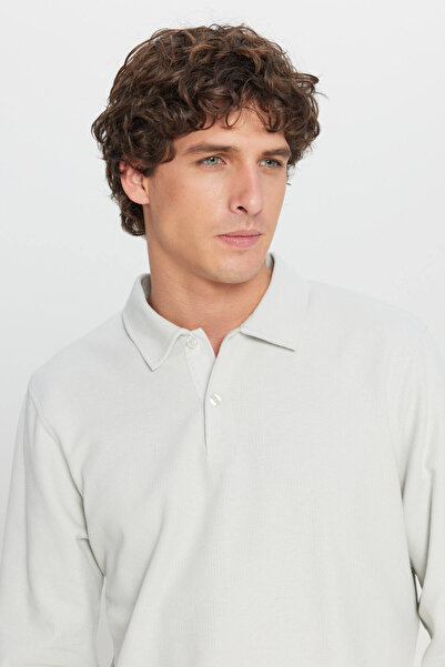 AC&Co / Altınyıldız Classics Men's Gray 100% Cotton Slim Fit Slim Fit Polo Neck Jacquard Knitwear T-Shirt